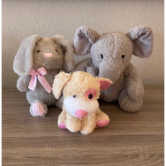 Bundle of 3 Plush Toys Elephant Bunny Puppy - Picture 1 of 7